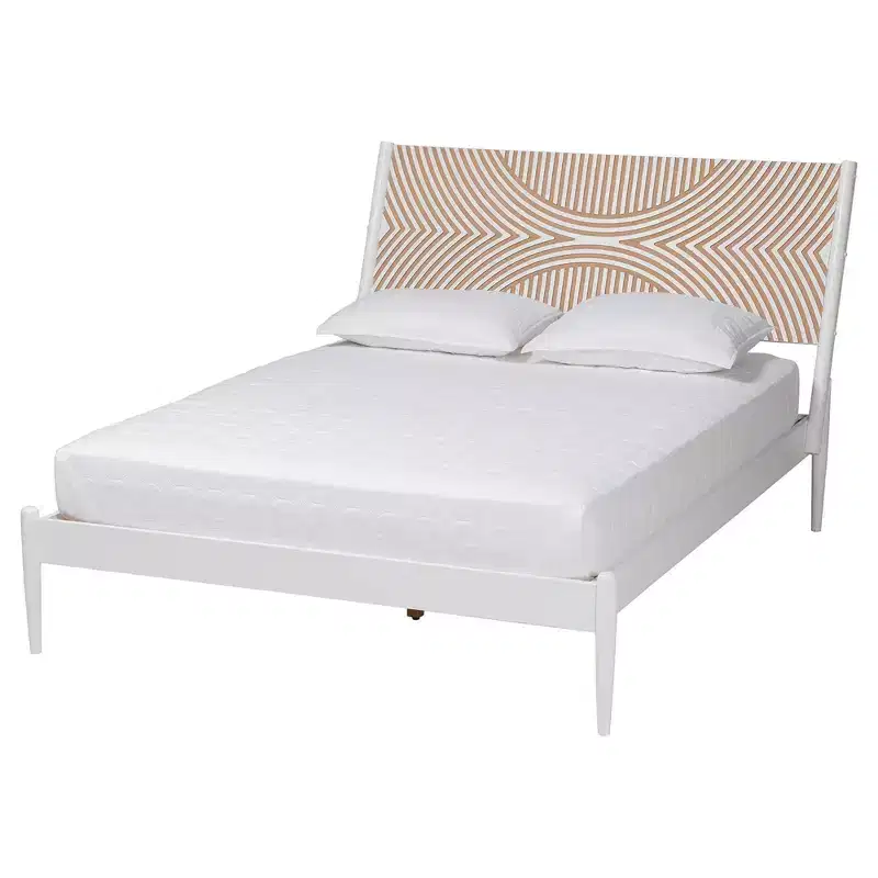 Baxton Studio Queen 3pc Louetta Carved Contrasting Bedroom Set White/Natural Brown