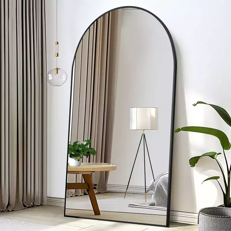 PexFix 39 in. W. x 71 in. H Full Length Arched Free Standing Body Mirror Metal Framed Wall Mirror Large Floor Mirror in Black