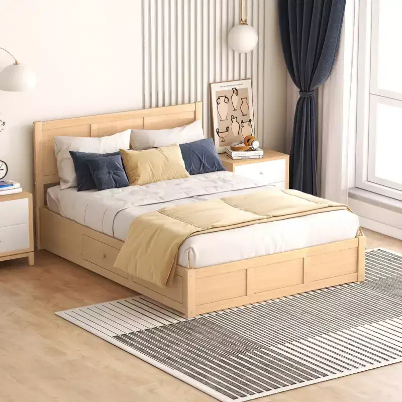 Wood Platform Bed with Underneath Storage and 2 Drawers-ModernLuxe
