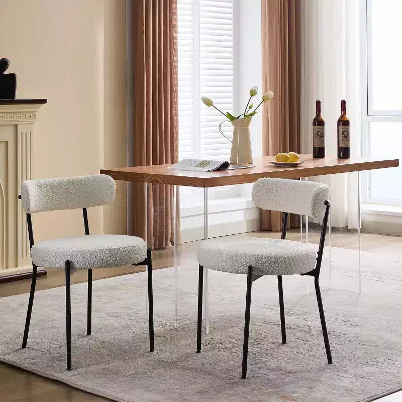 Coolmee Dining Chairs Set of 2,Mid Century Upholstered Chairs with Curved Backrest,265lbs Max Load Black Metal Legs,Modern Kitchen Chairs