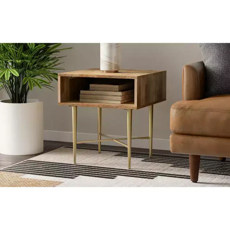 Jovie SOLID MANGO WOOD 20 inch Wide Square Contemporary End Table in Natural