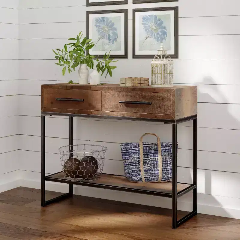 Console Table Brown - Modern Distressed Finish, 36