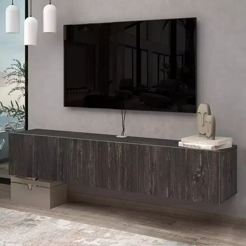 Modern Floating TV Stand Wall Mount for Large TVs 65-80 Inch, Black