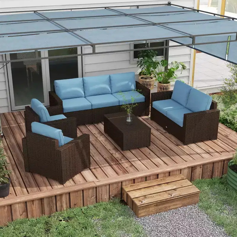 Outsunny Cushioned Patio Furniture Set, Storage Function Coffee Table