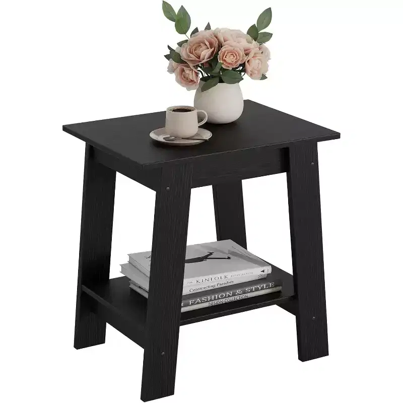 Side Table, End Table with 2-Tier Storage Shelf, Sofa Table for Small Space,Gray