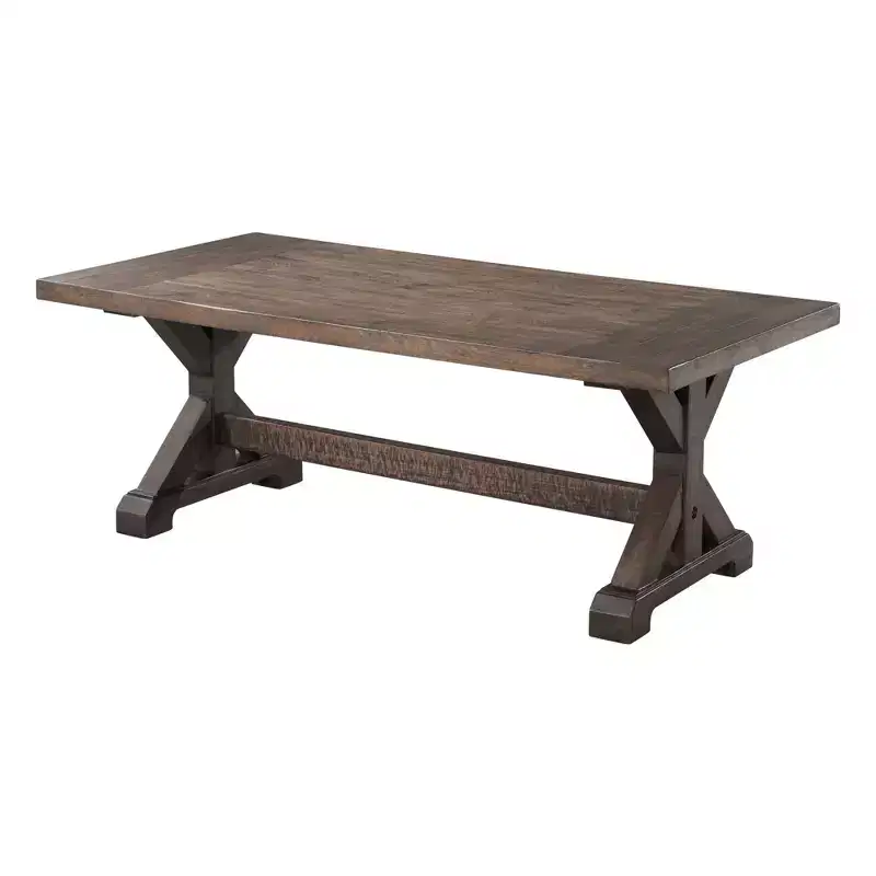 Flynn Trestle Coffee Table Walnut Brown - Picket House Furnishings: Rustic Rectangle Accent Table, Distressed Finish