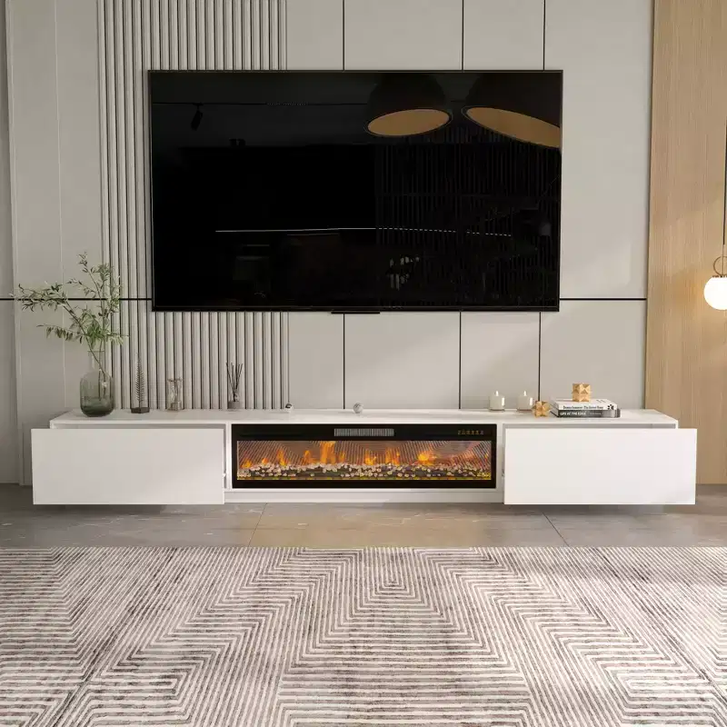 Modern Minimalist TV Stand Entertainment Center Media Console with Drawers and Open Shelving