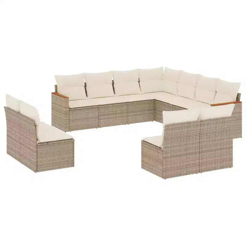 vidaXL 12 Piece Patio Sofa Set with Cushions Poly Rattan, Modular Outdoor Sectional Conversation Set