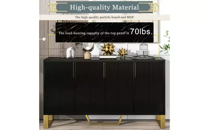 Buffet Sideboard Storage Cabinet Coffee Bar Console Table, 4 Doors, Black