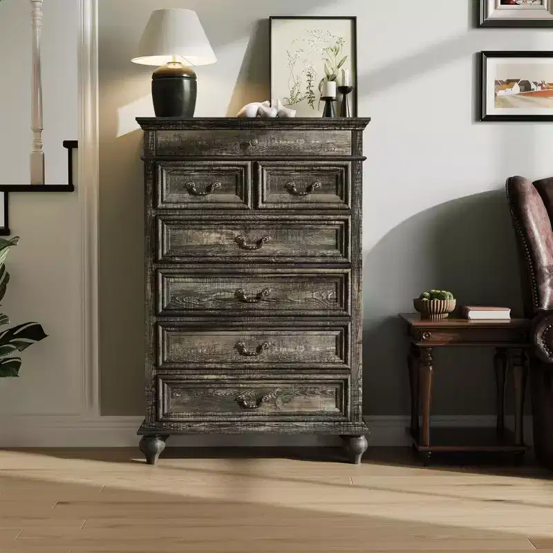 GustoWave Chest of Drawers, Farmhouse Wooden Dresser with 7 Drawers for Bedroom, Living Room, Hallway