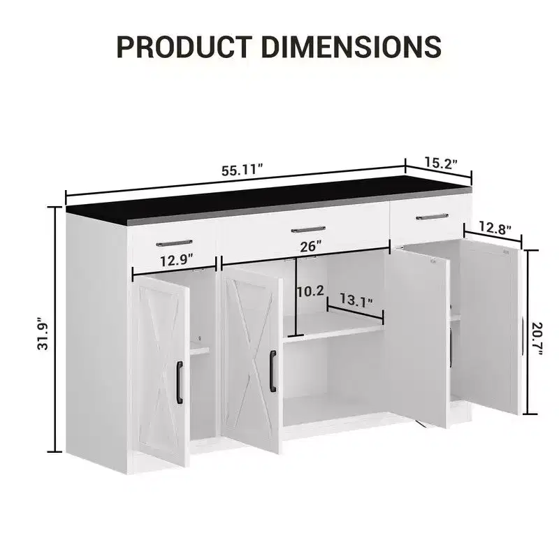 Coolmee Buffet Cabinet with Drawers, 55 inch Wood Coffee Bar Large Sideboard Buffet Storage Cabinet with Shelves and Doors for Kitchen Dining Room