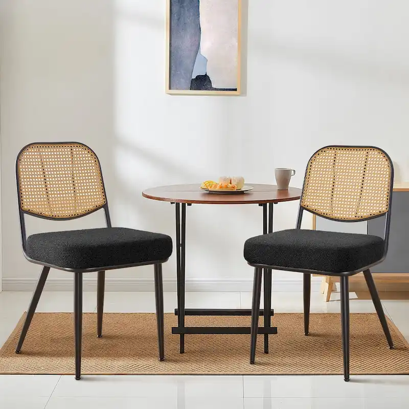 Upholstered Rattan Dining Chairs Side Chair Set of 2 - 33.86H x 18.9W x 22.83D