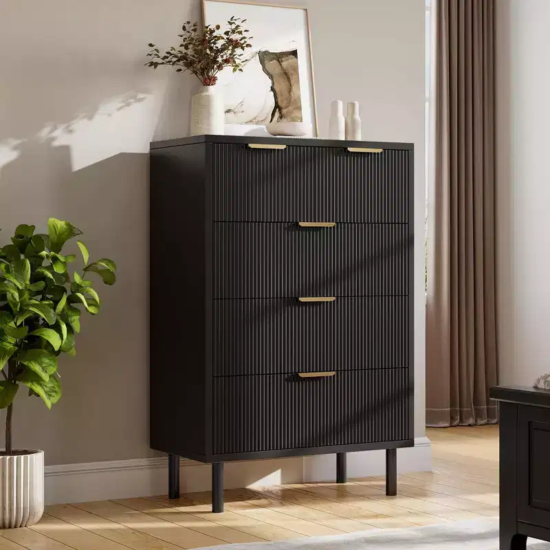 Fulvari 5 Drawer Dresser for Bedroom, 37 Wood Chest of Drawers with Gold Handle, Wood Storage Dresser Organizer, Closet Dresser