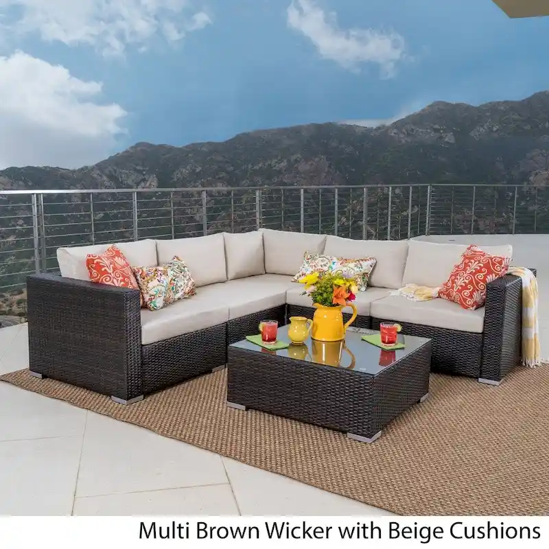 Santa Rosa Outdoor 6-piece Wicker Seating Sectional Set with Cushions by Christopher Knight Home