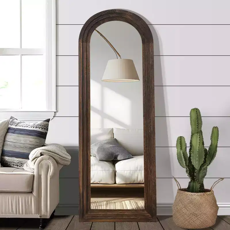 Arched Wooden Step Decorative Wall Mirror