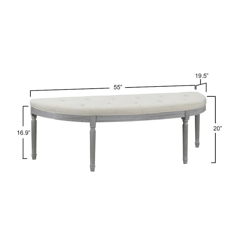 Beige Tufted Upholstered Bench with Wood Legs - 55W x 20H