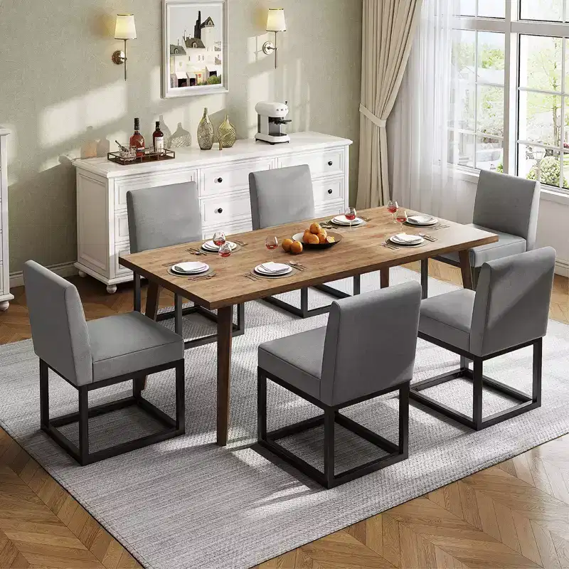 AMERLIFE Mid Century Linen Dining Chairs Set of 6, Modern Upholstered Dinner Chairs