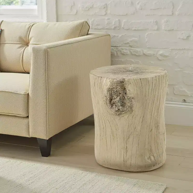 Accent Table, Light Natural Brown Cement, Log Shape, 14 Inch