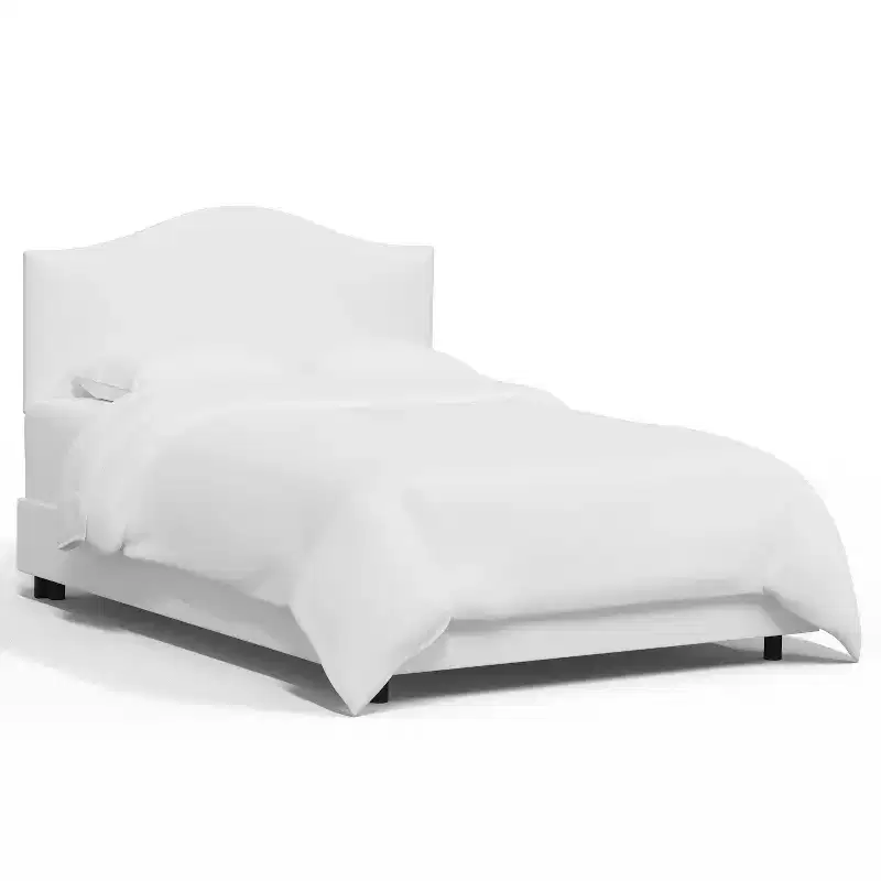 Queen Custom Upholstered Curved Headboard Bed Off White