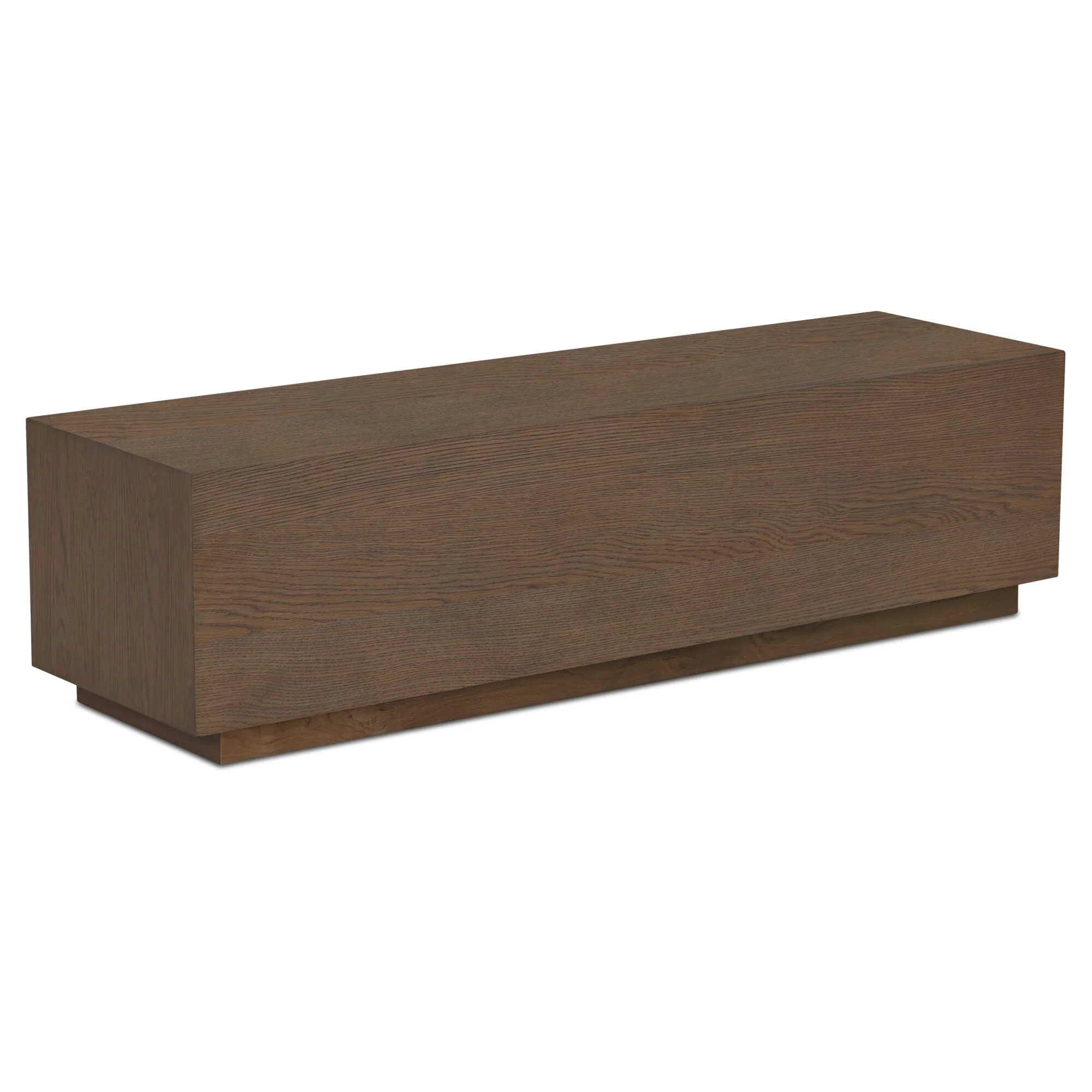 Minimalist Oak Wood Coffee Table with Narrow Rectangular Top & Recessed Base for Living Room