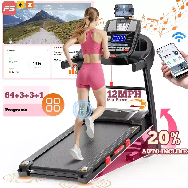 Treadmll for Home, 5.1HP Treadmill with 20% Incline, Treadmills with 400lbs Weight Capacity, 12MPH Treadmill with 64 Preset Programs, Home&Office&Gym