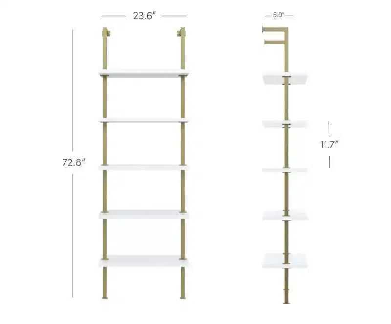 72.8" Nathan James Set of 2 Theo 5 Shelf Bookshelf White/Gold