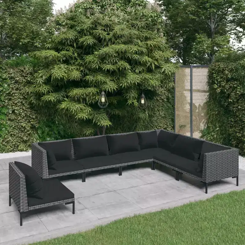 vidaXL Patio Lounge Set Outdoor Sectional Sofa Set Table Poly Rattan Dark Grey