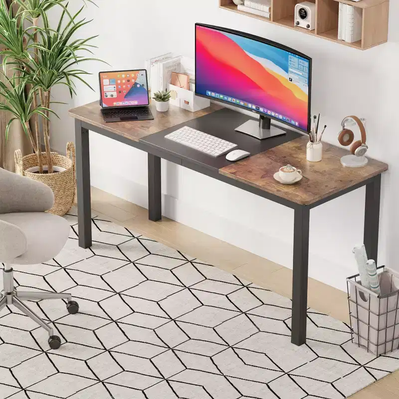 Computer Desk Gaming Desk 63 Inch - Large Writing Table with Metal Legs, Black Wood Home Office Desk, Multi-Function Workstation