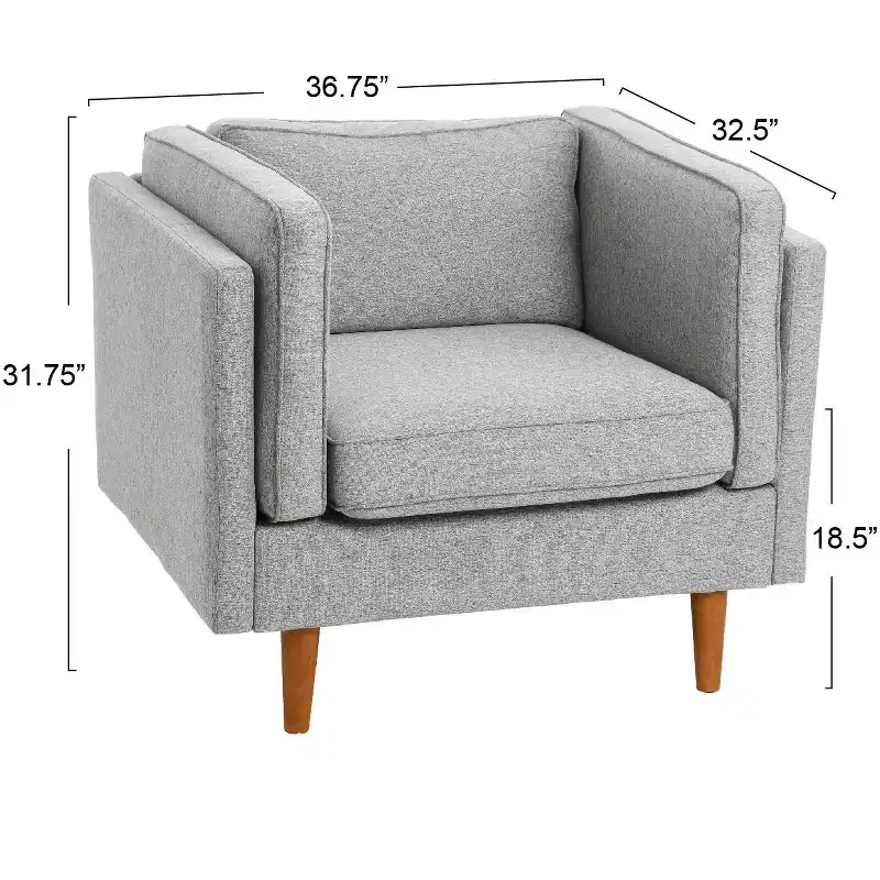 Modern Upholstered High Sided Arm Chair with Solid Wood Legs