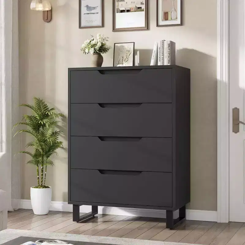 4 Dresser For Bedroom, 41.5 Tall Dresser, Freestanding Vertical Drawer Cabinet With Storage, Wooden Closet Storage Chest For Living Room