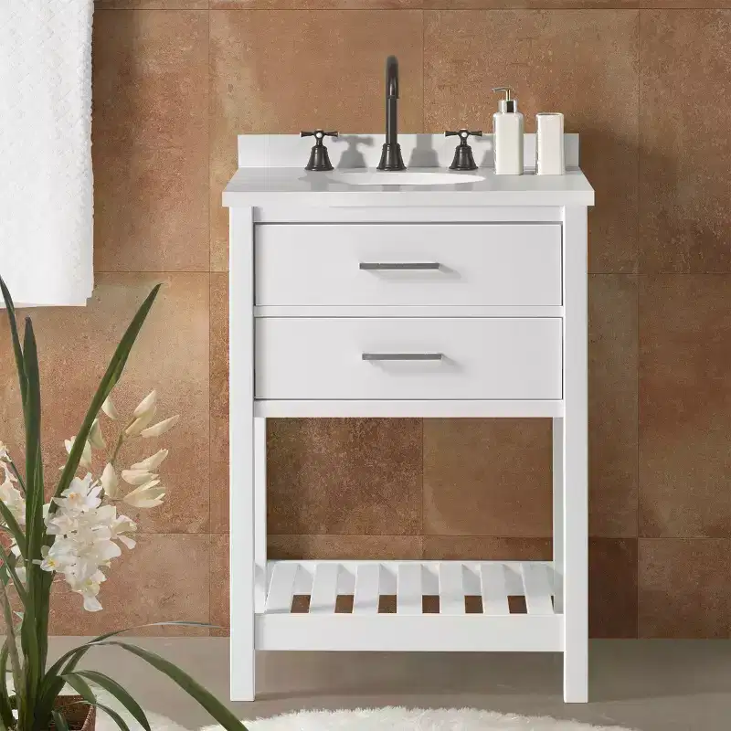 Alaterre Furniture Harrison 24 in. W Vanity Base Cabinet without Top, Bathroom Storage with Soft-Close Drawers, Solid Pine Wood Construction, White