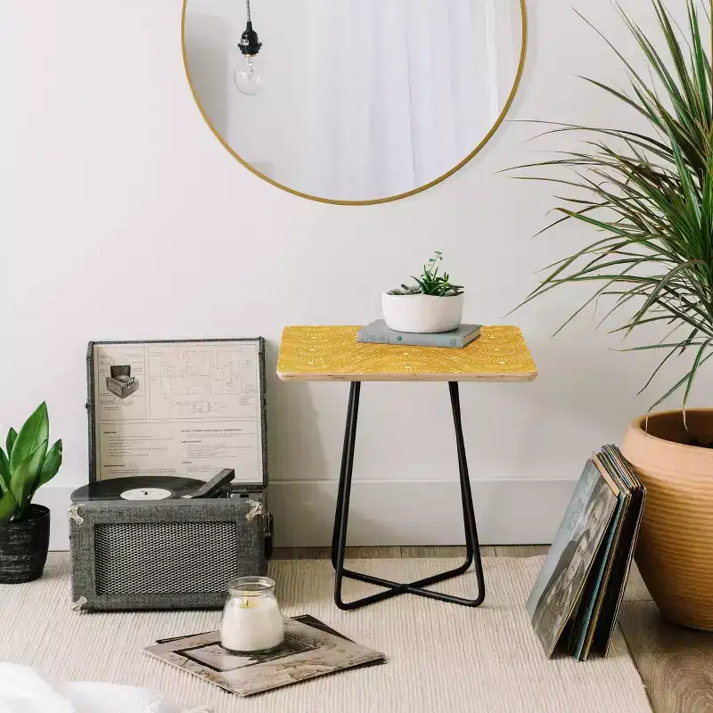 Heather Dutton Rise and Shine Side Table Yellow/Black - Deny Designs: Baltic Birch, Steel Legs, Artist-Designed