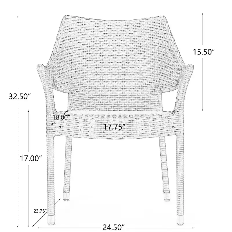 Gray PE Wicker Stackable Armchair, Weather Resistant, Space Saving for Patio