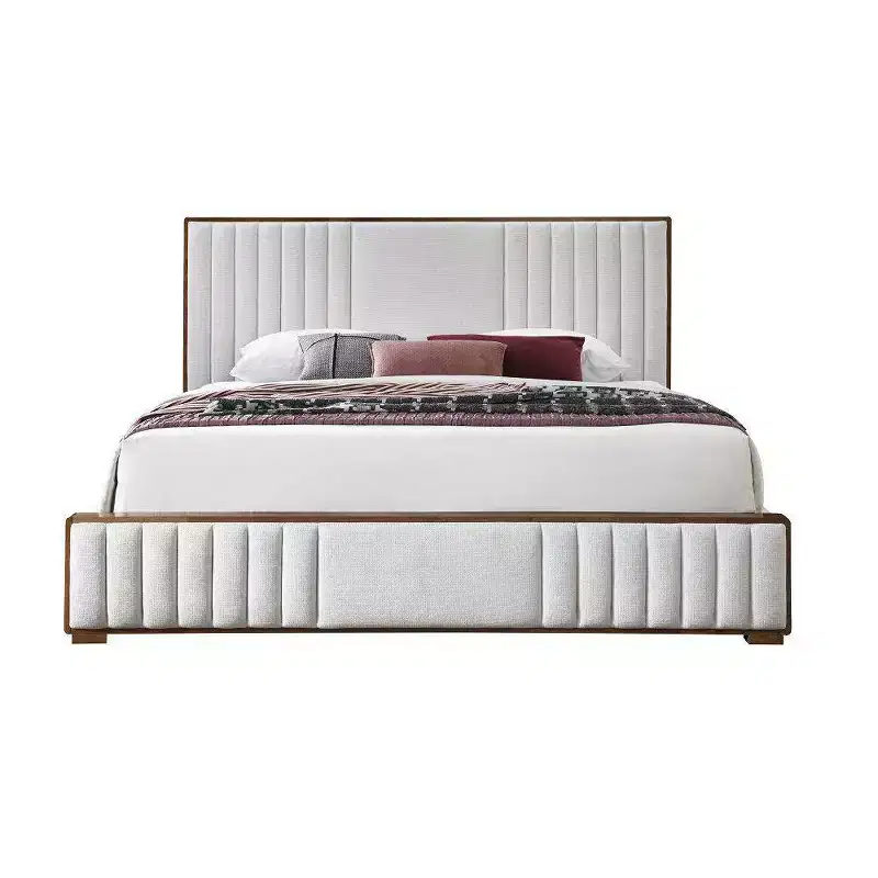 87.4" Eastern King Bed Kaleea Bed Light Gray Chenille Walnut Finish - Acme Furniture