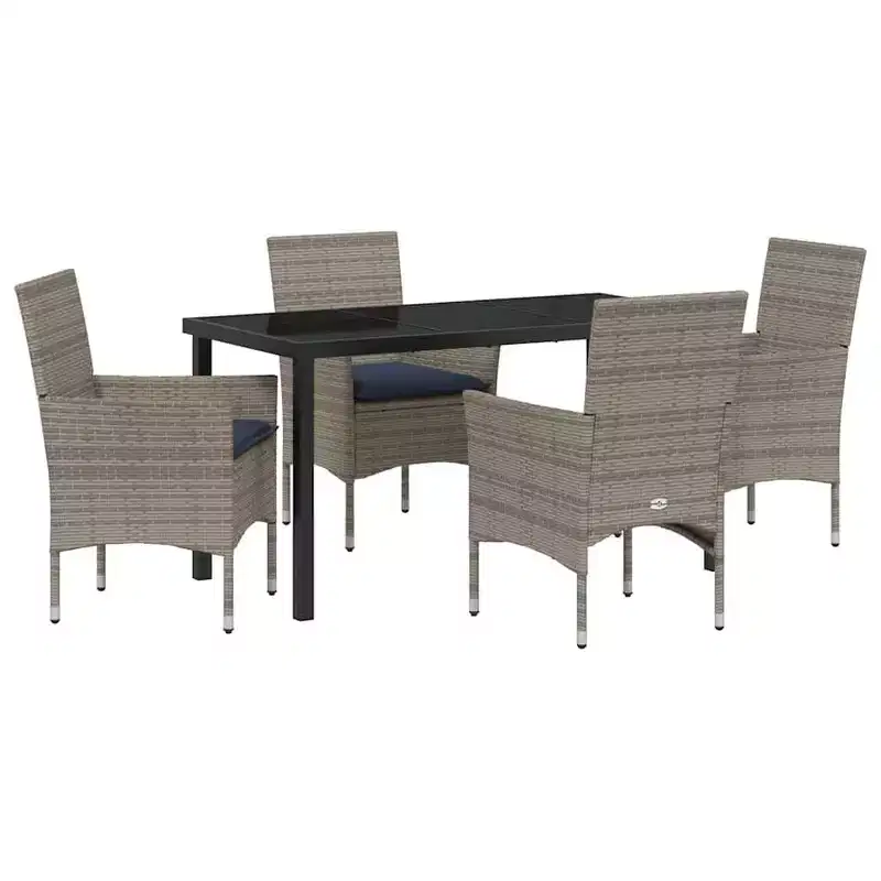 vidaXL Table and Chair Set with Cushion 5 pcs Grey PE Rattan