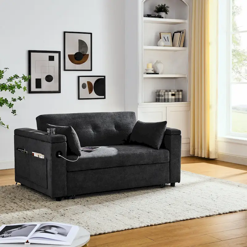 54 Pull-Out Sleeper Sofa Bed Double Seat Recliner Sofa Bed