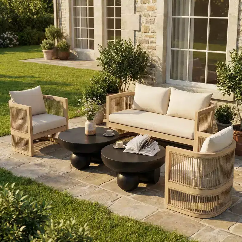 Christopher Knight Home Wulan 5 Piece Acacia Wood Conversation Set with Concrete Table