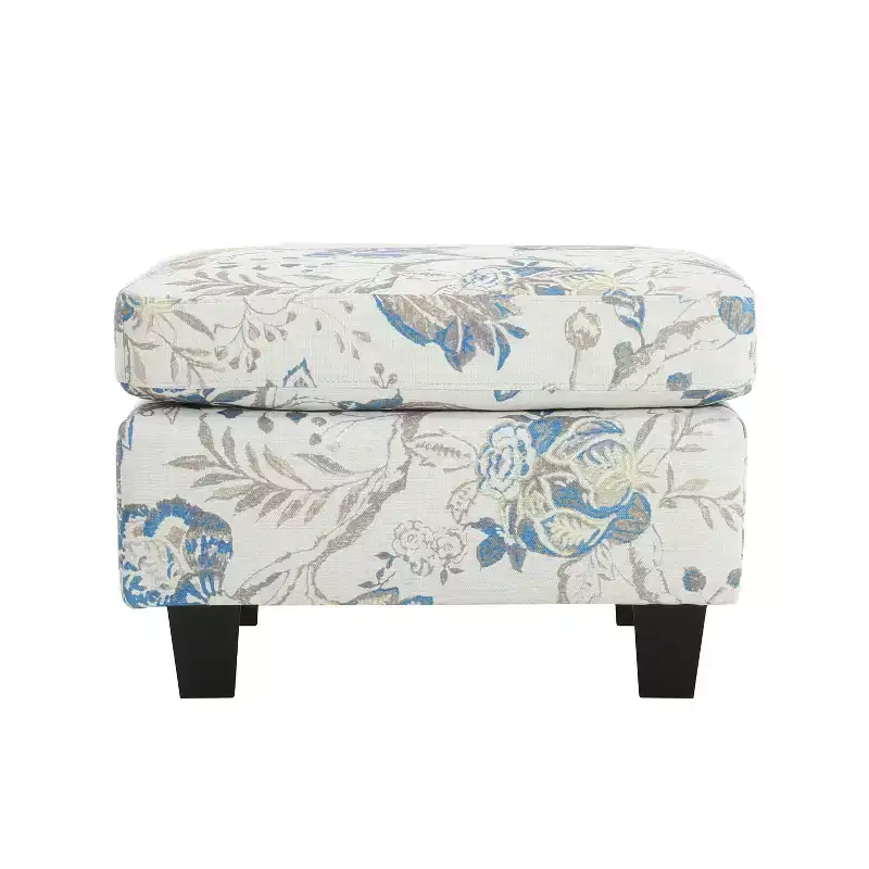 Christopher Knight Home Spield Contemporary Wood Frame Upholstered Ottoman, Beige/Blue