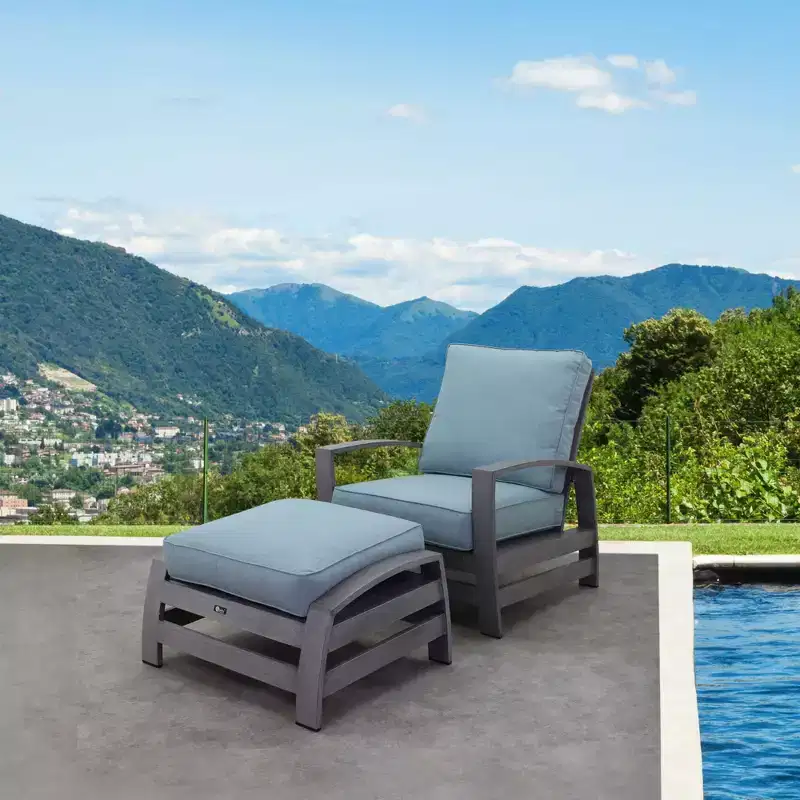 Courtyard Casual Cabo 2 pc Club Chair and Ottoman Set Aluminum Frame with Sunbrella Cushions