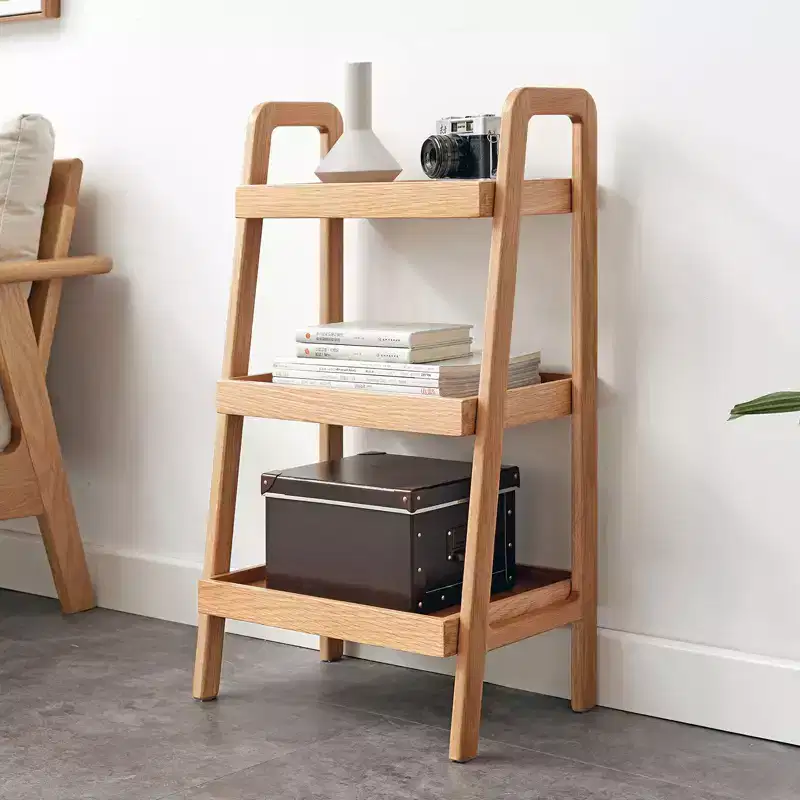 MAYEERTY 3-Tier Ladder Bookshelf, Oak Storage Shelf for Living Room Bedroom Entryway Bathroom