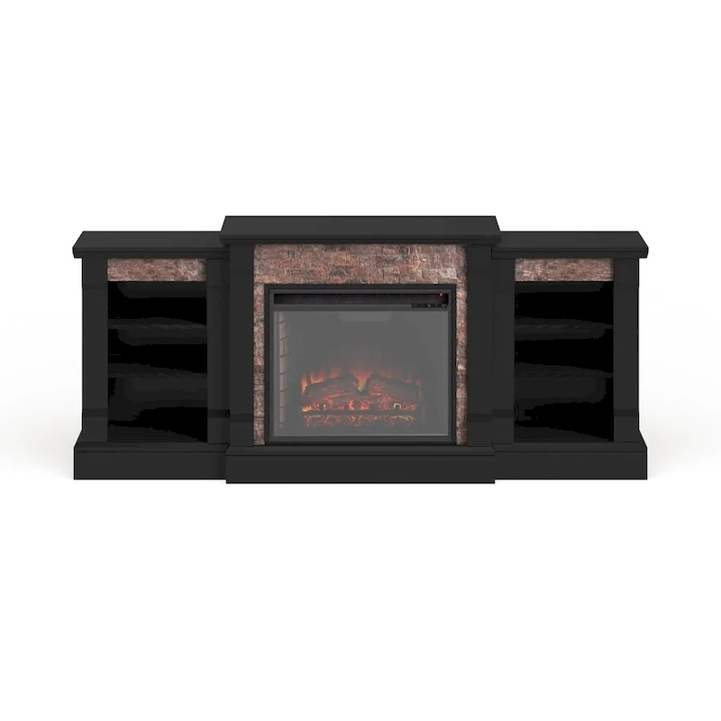 SEI Furniture Hay River Black Electric Fireplace with Bookcases