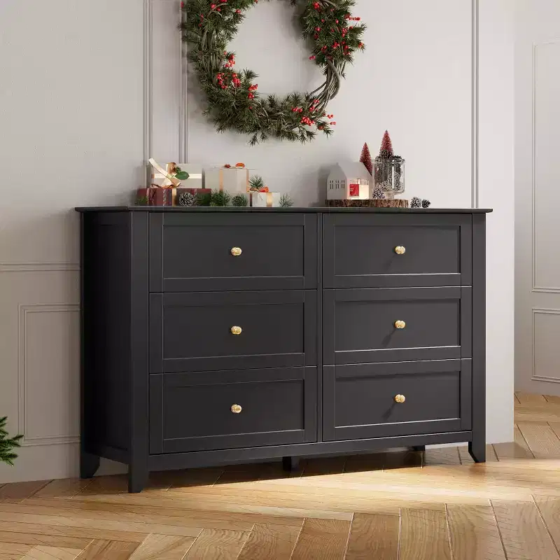 53.9 6-Drawer Dresser, Tall Wood Storage Chest with Deep Drawers for Bedroom, Living Room and Hallway