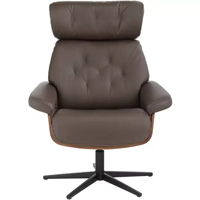 BenchMaster Melia Chocolate Tufted Faux Leather Swivel Recliner and Slanted Ottoman
