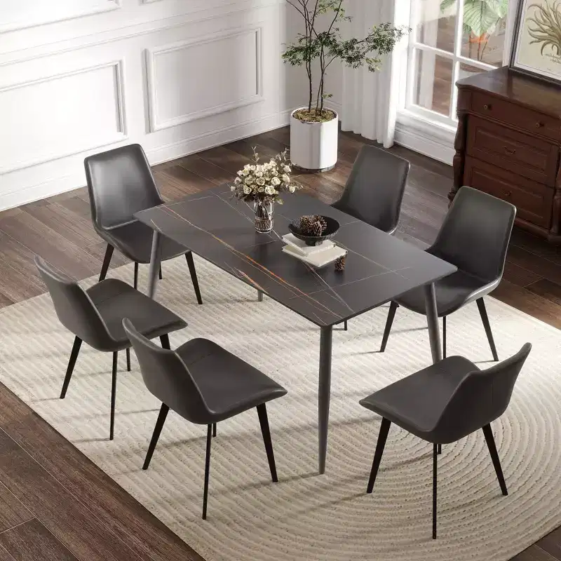 55.12 Modern Dining Table with Metal Leg for 6 Artificial Stone Kitchen Table for Kitchen, Dining Room