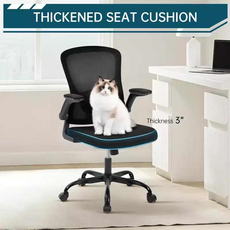 Ergonomic Office Chair, Swivel Rolling Computer Desk Chair, Rolling Mesh Chair, Flip-Up Armrest, for Home Office, Study, Bedroom