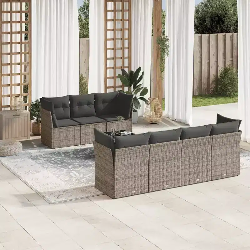 vidaXL Garden Sofa Set Grey PE rattan 8 Piece Set Modular