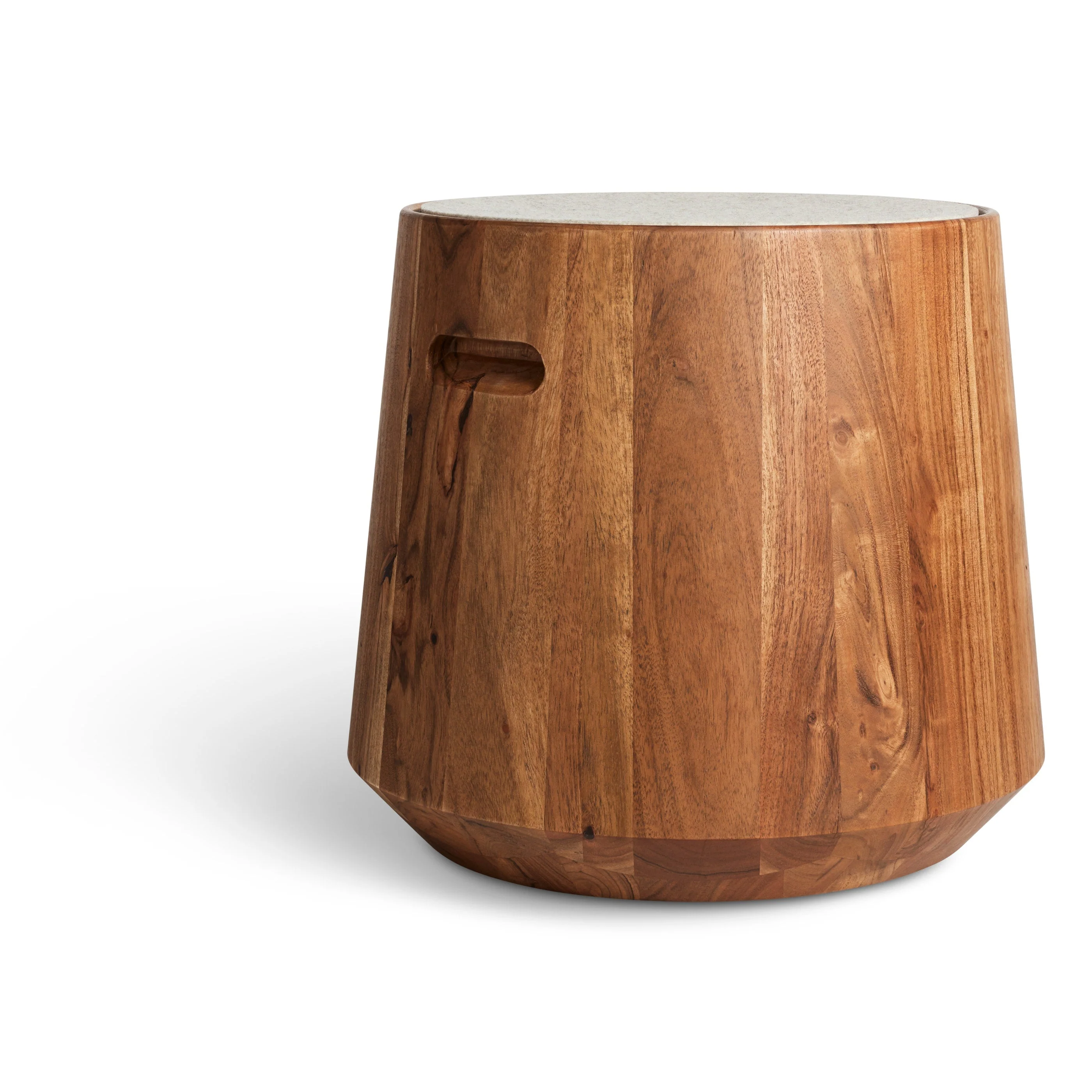 Modern Acacia Wood End Table with Felt Top & Cut-Out Handles for Living Room