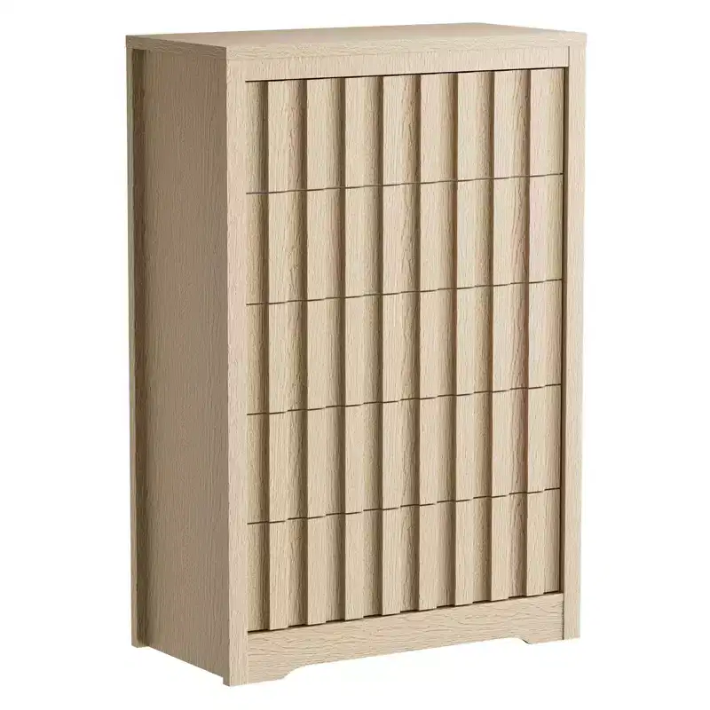 GustoWave Fluted Dresser for Bedroom with 5 Drawers,Chest of Drawers,Wooden Dresser TV Stand, Wood Clothes Closet Organizer with Deep Storage