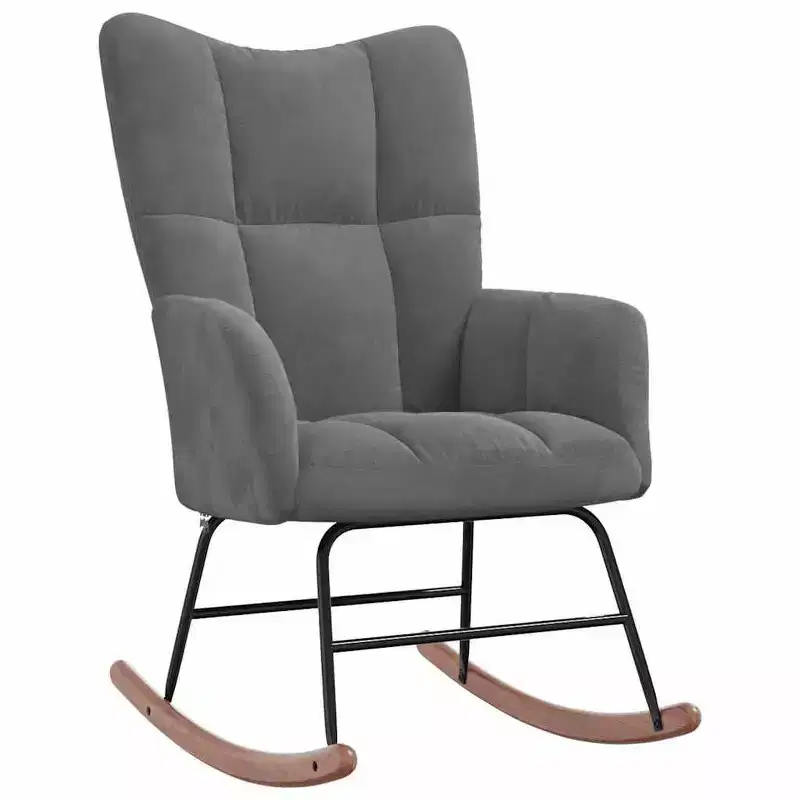 vidaXL Rocking Chair Accent Side Chair Padded Seat for Living Room Velvet - Dark Gray Without Footrest
