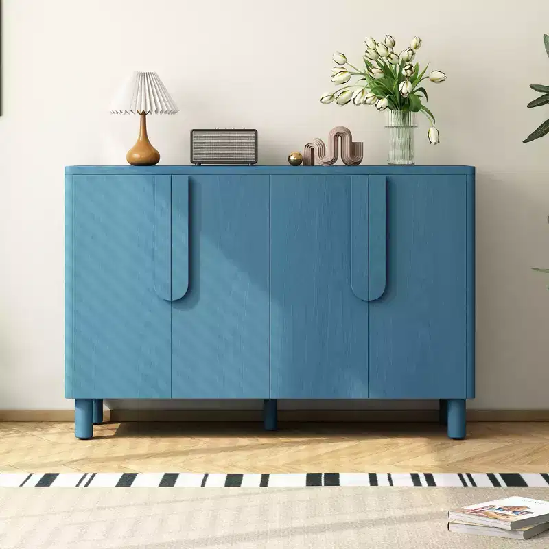 4-Door Wood Sideboard Buffet Cabinet with Adjustable Shelves and Unique Arc Handles for Dining Room, Kitchen, or Living Room